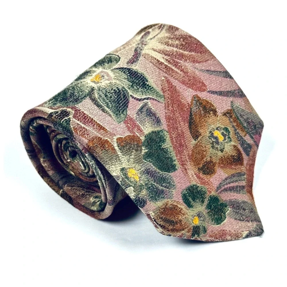 Robert Talbott Tie Mens Silk Floral Mauve Green USA Handmade Vintage Necktie